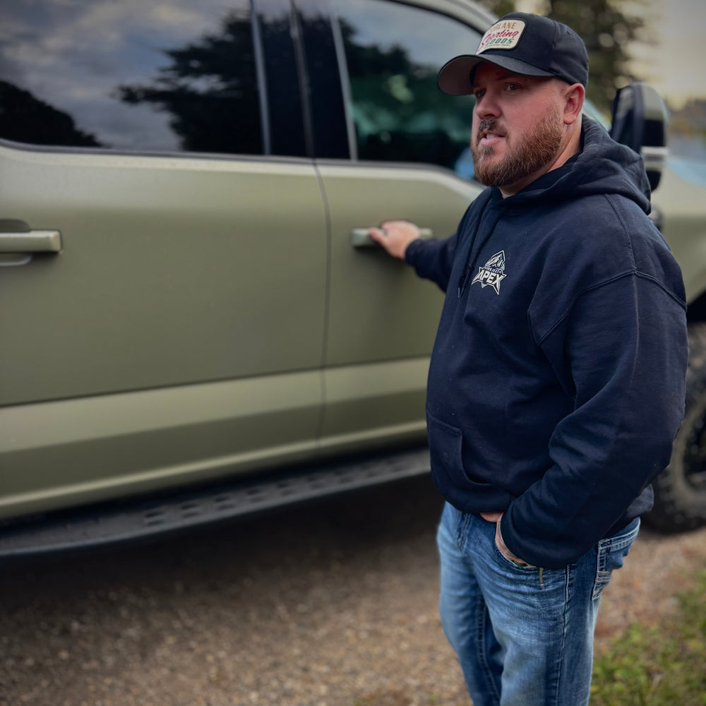 Project Apex hoodie at the truck